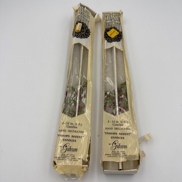 Gibson Other - Four Vintage Taper‎ Candles Made In Japan Hand Decorated Gibson NOS